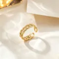 Gold chain open ring for women, adjustable minimalist titanium steel finger jewelry gift new. - Raised Chain Style / Gold