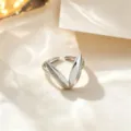 Silver open ring with unique v-shaped design, minimalist fashion titanium steel jewelry for women. - Silver V-Shape