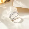 Silver chain link open ring for women, stylish adjustable metallic band jewelry for daily wear. - Raised Chain Style / Silver