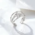 Stainless steel adjustable ring with white flower decor variant, chic fashion style - Silver Hollow Flower