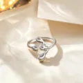 Silver fluid open ring, minimalist irregular titanium steel design for daily fashion wear. - Water Drop Style / Silver