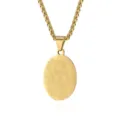 Men Gold Stainless Steel Oval Pendant Necklace Trendy European Style Rope Chain Jewelry - Saint Jude / Steel