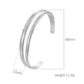 Pulsera de brazalete abierto doble de acero inoxidable plateado minimalista 66x13mm - Estilo 3