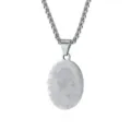 Stainless steel wheat chain oval pendant necklace for men, silver trendy jewelry accessory. - Saint Thomas / Steel