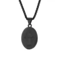 Black stainless steel wheat chain necklace with an oval pendant for men. Trendy dark jewelry. - St. Benedict (Double Sided) / Black