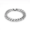 Pulsera de cadena cubana de hombre de acero inoxidable grueso hip hop plata metal moda - Cadena de eslabones / 19cm