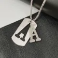 Collar con colgante de placa de acero inoxidable, joyería de estilo hip hop para hombre y mujer. - Letra A