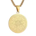 Collier talisman sept archanges en acier inoxydable avec pendentif runes occultes. - Chaîne à Perles Carrées / Or