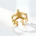 Gold starfish open ring for women fashion stainless steel minimalist jewelry chic accessories - Golden Starfish