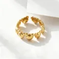 Gold titanium steel open ring with cute cartoon bead design, adjustable size for daily chic style. - Bear Head Style / Gold