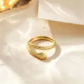 Golden snake open ring, trendy titanium steel adjustable minimalist luxury jewelry piece. - Snake Scale Style / Gold