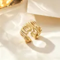 Golden wide open stainless steel ring, trendy striped titanium fashion jewelry for women. - Gold Hollow Vertical Striped