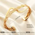 18K vergoldetes Edelstahl geflochtenes offenes Armband für Damen, wasserdicht und elegant. - Gold Z-Form Geflochten