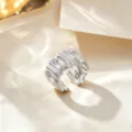 Silver wide open titanium steel ring with unique melted fluid design, trendy fashion jewelry. - Silver Hollow Vertical Striped