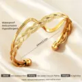 18K Vergoldet Edelstahl Geflochten Offener Armreif Wasserdicht Hypoallergen Schmuck - Gold Z-Form Geflochten Glatt