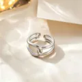 Silver adjustable titanium steel double band cross ring, minimalist fashion jewelry piece. - Cross Knot Style / Silver