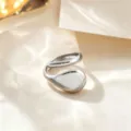 Trendy minimalist open titanium steel ring for women, stylish silver waterdrop jewelry. - Silver Large Water Drop