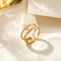 Gold titanium steel open ring with cross motif, adjustable niche design jewelry variant. - Cross Text Style / Gold
