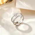 Adjustable silver cross ring with double band gothic engraved design for women trend. - Cross Text Style / Silver