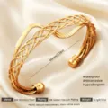 Gold Edelstahl Offener Armreif Wasserdicht Hypoallergen Verstellbares Schmuckstück - Gold Z-Form Welle Verflochten
