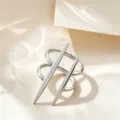Modern minimalist titanium steel open ring with unique double needle cross design for women fashion. - Silver Exaggerated
