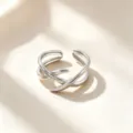 Adjustable silver titanium steel open ring, multi strand cross minimalist fashion ring variant. - Cross Lines Style / Silver