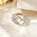 Fashion silver titanium steel leaf open ring, elegant adjustable metal finger ring. - Silver Leaf Textured