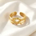 Fashion minimalist open titanium steel ring with unique knot and bead design for women daily wear. - Heart Knot Texture Style / Gold