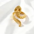 Gold snake ring for women men fashion open adjustable titanium steel jewelry stylish accessory - Gold Snake Textured