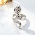 Adjustable silver stainless steel snake ring with geometric diamond pattern for daily wear. - Silver Snake Textured