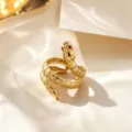 Elegant gold snake open ring adjustable stainless steel fashion statement jewelry - Red Drip Oil Style / Gold