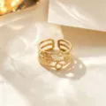 Gold multi-layer open ring with chic floral and heart cutouts, stylish stainless steel ring. - Gold Hollow Flower