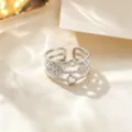 Silver multi-layer open ring featuring delicate floral and heart hollow design for women. - Silver Hollow Flower
