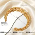 Goldenes Edelstahl Armband Geflochten Wasserdicht 18K Vergoldet Offener Armreif Damen - Gold C-Form Breit