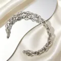 Silbernes Edelstahl geflochtenes Armband, minimalistischer offener verstellbarer Kettenschmuck. - Silber C-Form Breit
