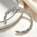 Silbernes geflochtenes offenes Armband, minimalistischer Edelstahl verstellbarer Armreif Damen - Silber C-Form Schmal