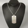 Stainless steel dog tag pendant necklace with cutout letter T for hip hop street style. - Letter T