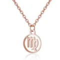 Rose gold stainless steel Virgo zodiac round hollow pendant necklace for women daily wear. - Virgo / Rose Red
