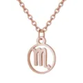Rose gold stainless steel Scorpio zodiac sign cutout round pendant necklace for women. - Scorpio / Rose Red