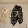 Black lace ribbon scarf, vintage floral embroidered long hair band, elegant neck scarf accessory. - Black