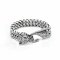 Men Stainless Steel Viking Wolf Head Bracelet Punk Hip Hop Biker Chain Jewelry - Wolf Tail Steel Color High Polished 19cm