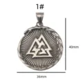 Closeup of stainless steel Valknut rune pendant detail showing vintage texture and dimensions. - Style 1 / Pendant Only (Without Chain)