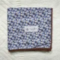 Korean vintage floral cotton handkerchief with brown lace trim, elegant pastoral neckerchief. - Code 58