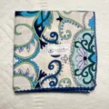 Vintage floral cotton handkerchief, blue lace trim, pastoral style neck scarf head band. - 17#