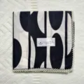 Black and white abstract floral cotton handkerchief with lace trim, vintage style scarf. - 22#