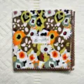Vintage floral cotton handkerchief with brown crochet lace edge, retro style square scarf. - Code 26