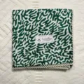 Green abstract pattern cotton square scarf with lace trim, vintage style neckerchief. - Code 28