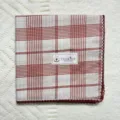 Cotton plaid handkerchief vintage square scarf with delicate lace trim red white - 35#