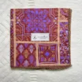 Vintage cotton square scarf with floral geometric print and elegant crochet lace border. - 36#