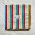 Multi-color striped cotton square scarf with delicate lace trim, vintage style neckerchief. - 37#